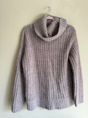 Maeve Dusty Taupe Cowl Neck Textured Knit Sweater